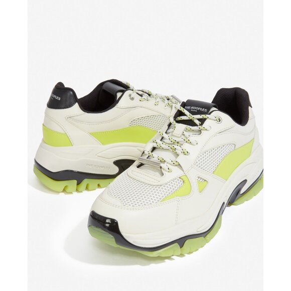 White Sneakers With Platform Sole & Fluorescent Yellow Inserts By The Kooples - Picture 2 of 6